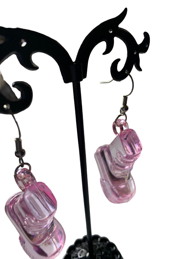 Pink Clear Acrylic Pierced Hook Earrings High Tops Retro Look 2" Dangle