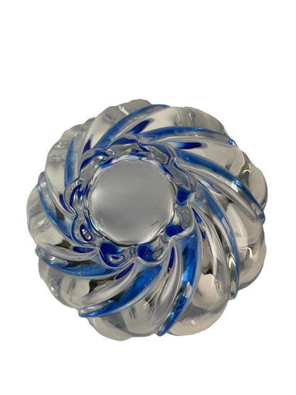 Crystal Glass Swirl Clear and Blue Candy Dish 3"h x 5.5"h