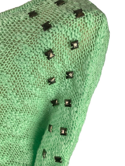 Small Twiggy London Light Green New Women's Loose Knit Sweater Embellished