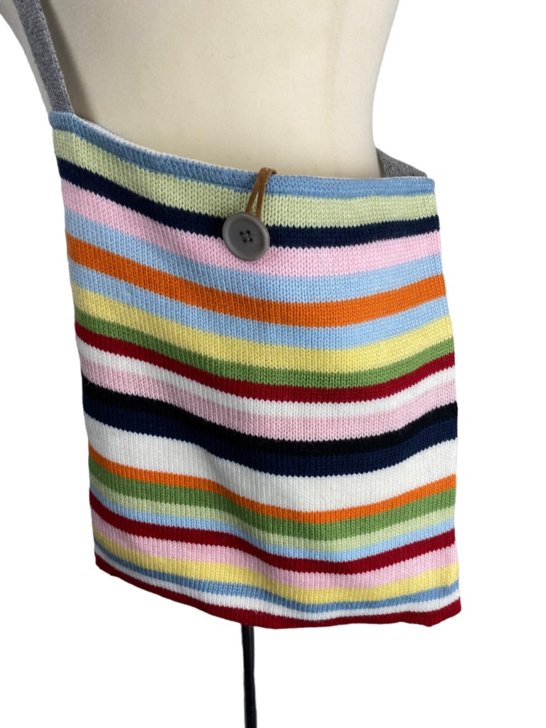 Striped Sweater Knit Crossbody Bag Button Closure Multicolor