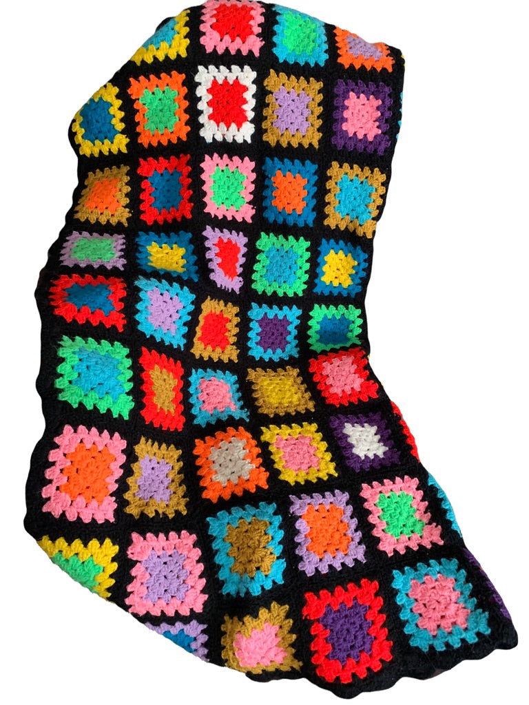 Vintage Handmade Granny Square Afghan Throw 54" Square