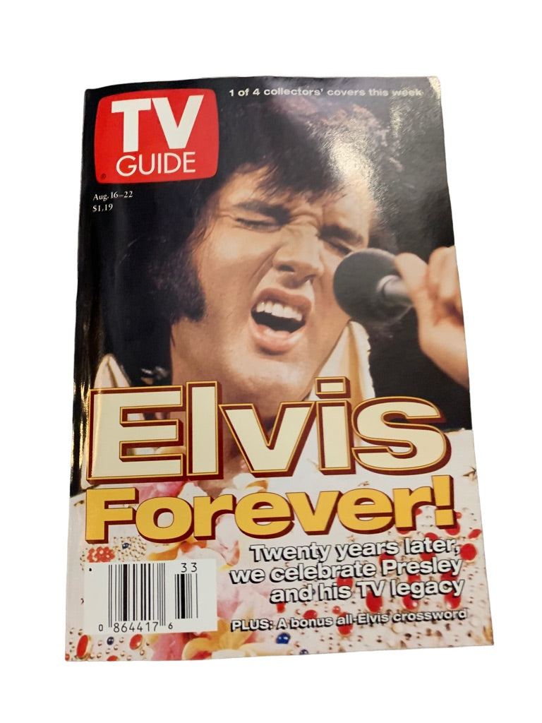 TV Guide August 16-22 1997 Elvis Forever 1 of 4 covers singing white suit Vintage Magazine Book 1990s Elvis Crossword Puzzle