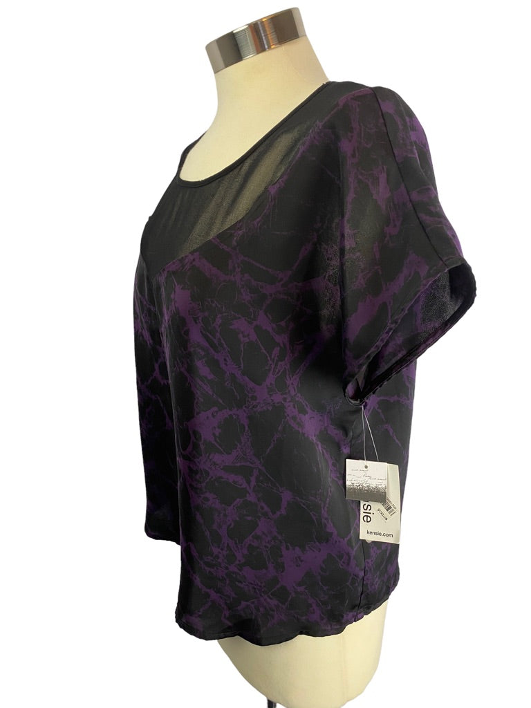 Medium Kensie Women's Purple Black Short Sleeve New Blouse  Satin