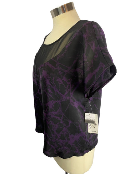 Medium Kensie Women's Purple Black Short Sleeve New Blouse  Satin