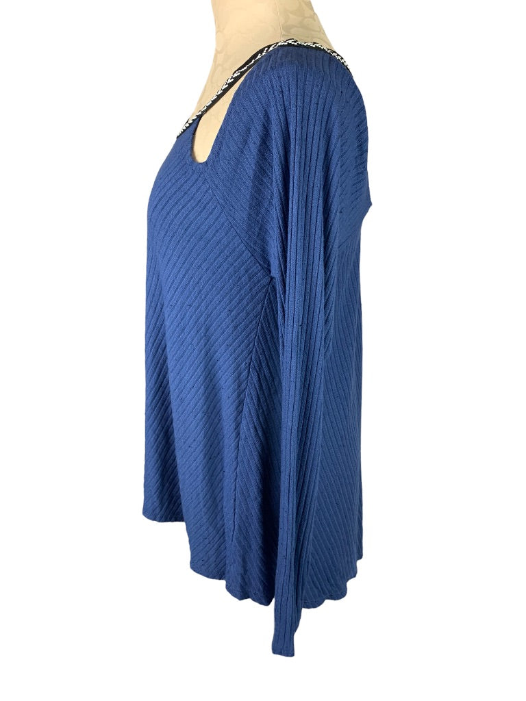 Medium Lazy Sundays Women's Blue Cut Out Neckline Soft Jersey Knit Top