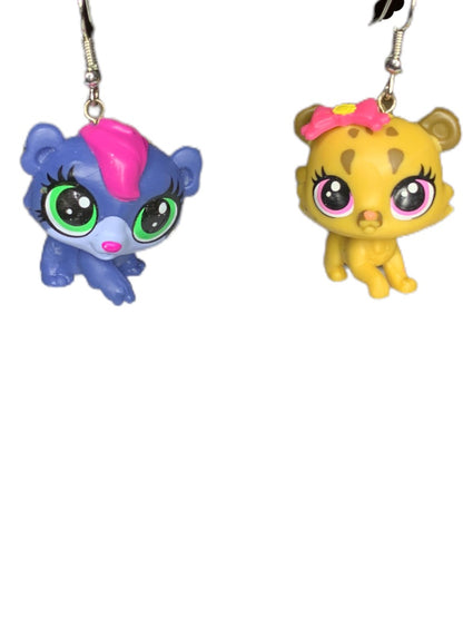 Littlest Pet Shop Figural Earrings 2" Drop Dangle Hook Pierced Blue Yellow