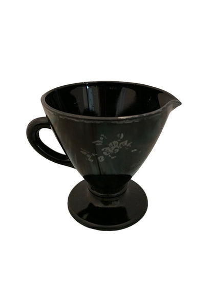 Vintage Black Glass Hazel-Atlas Floral Sterling Pedestal Creamer