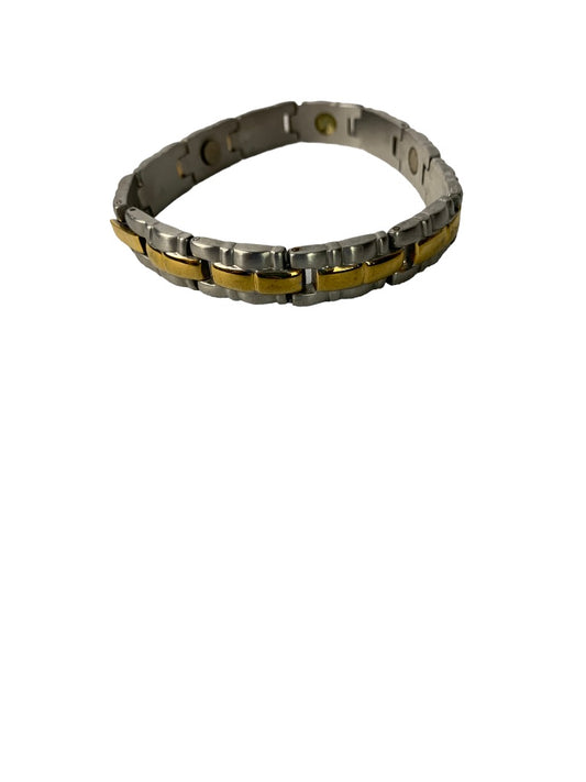 Vintage Link 7.5" Bracelet Stainless Steel Mixed Goldtone and Silvertone