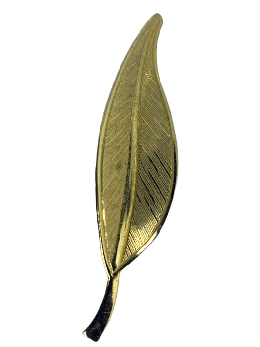 Vintage Leaf Brooch 2 3/4"h Goldtone Textured Pin