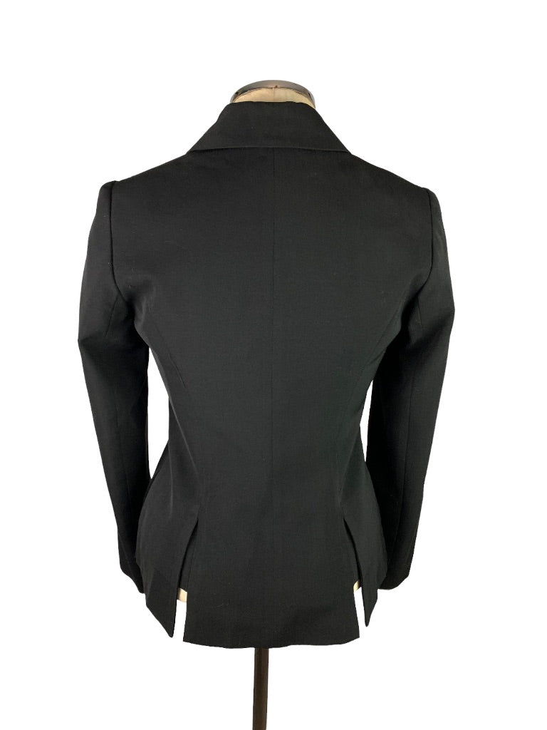 4 Thalian Women's Black Wool Blend 4 Button Blazer Jacket Hi Lo Fitted