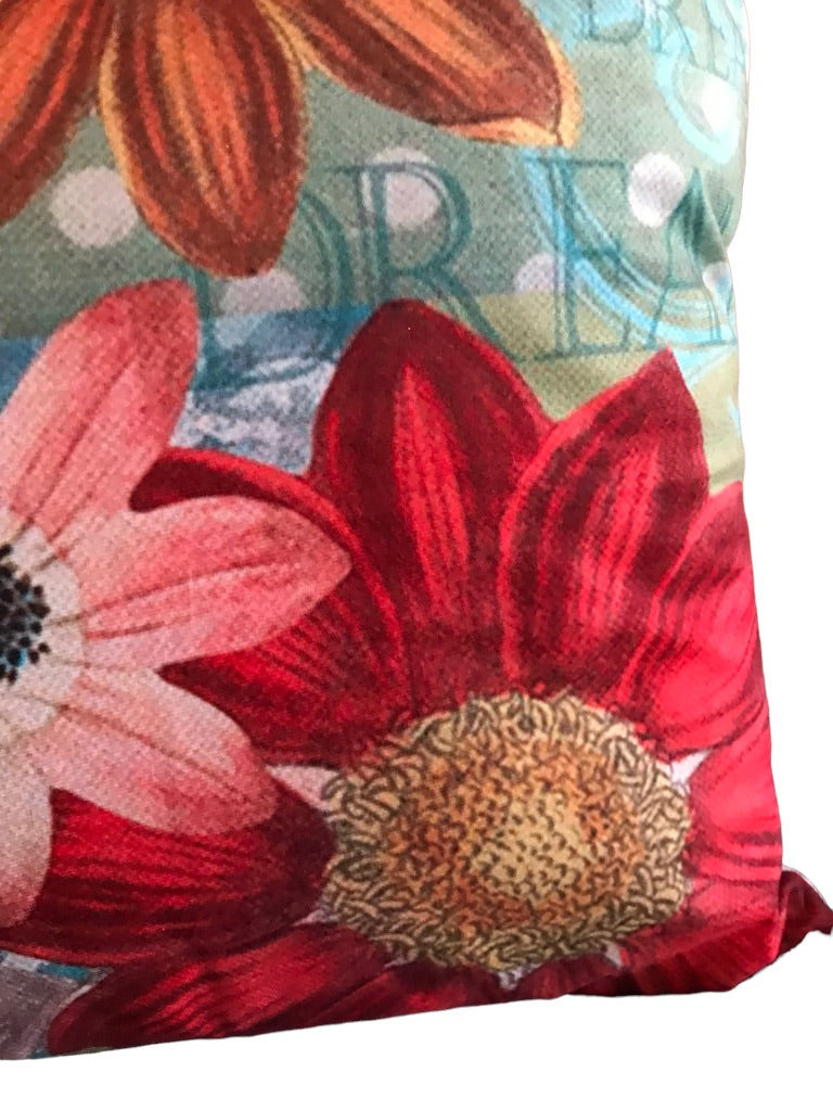 18" Square Throw Pillow and Insert Bright Floral Design Flower "DREAM"