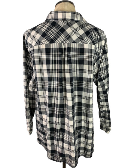 2X Talbots Plus Women's Black White Plaid Button Up Silver Threads