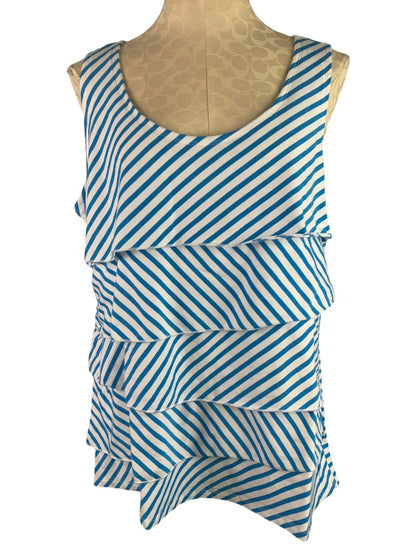 XL Antthony Originals Women's Tiered Jersey Knit Striped Blue White Sleeveless Shirt