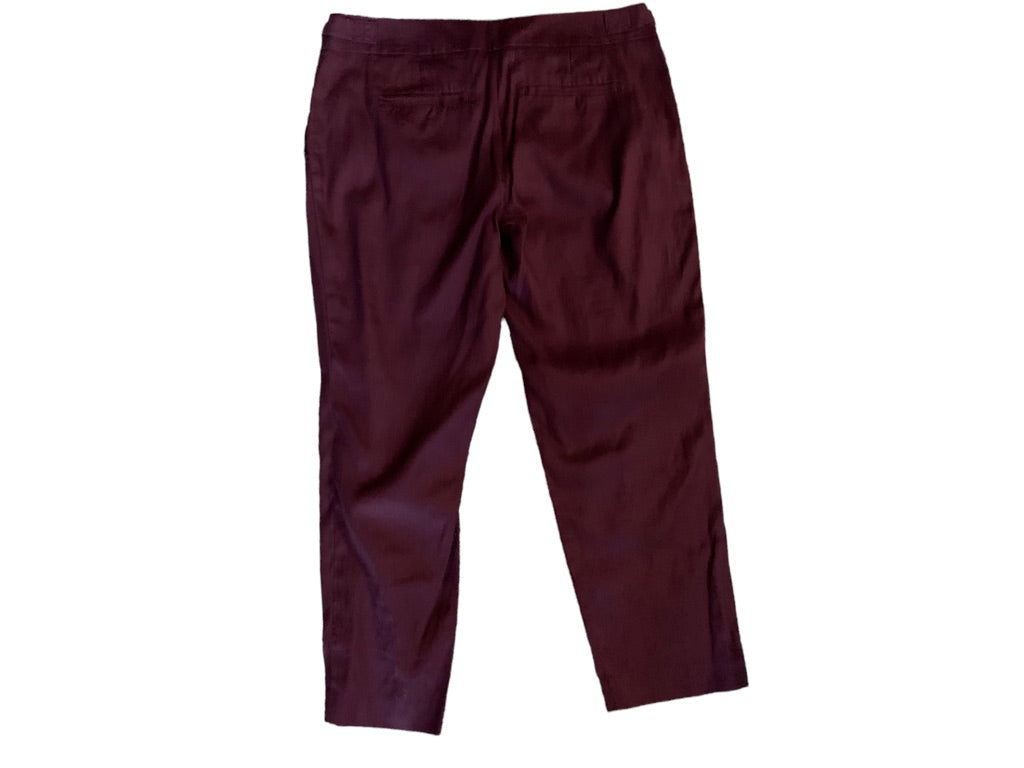 4P LOFT Petites Women's Merlot "Marisa" Crop Pants Linen Blend