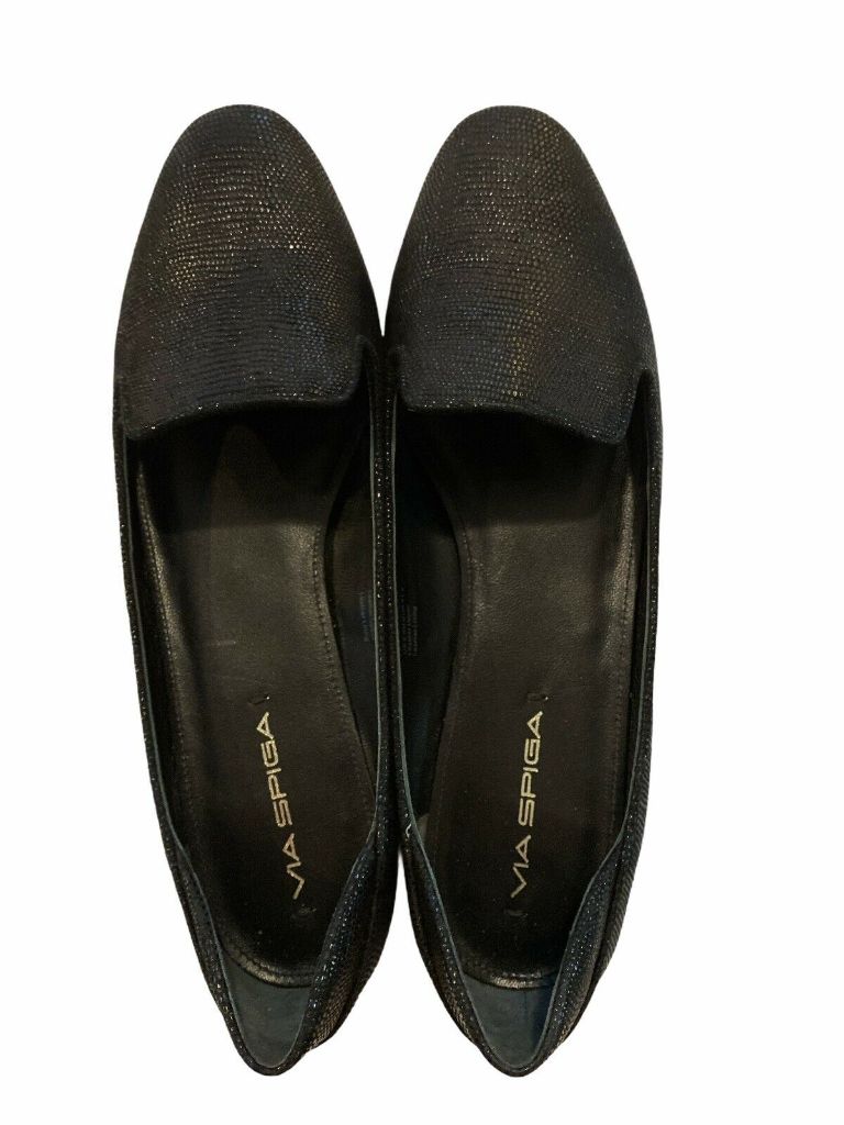 VIA SPIGA EUC Black All Leather Loafer Flat Women's US 9.5 Embossed