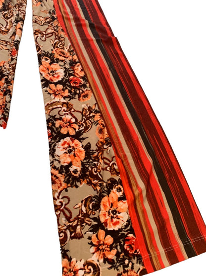 Medium Simonton Says Orange Brown Stripe Floral Women's Pull On Flowy Pants