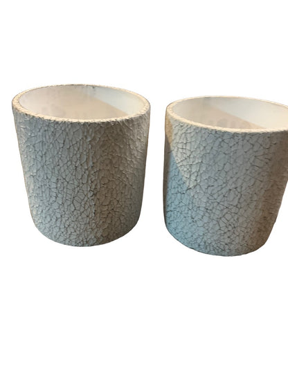 Set of 2 White Ceramic Textured Planters New 5" Crackled Texture