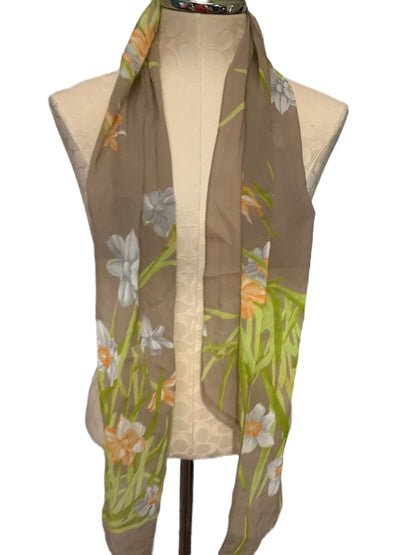 Women's Lightweight Dress Scarf Sheer Brown White Iris 10" x 80"