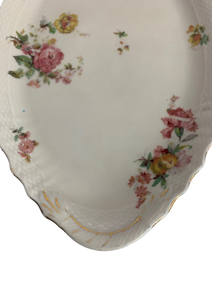 Epiag Czechoslovakia 12" Oval Serving Relish Tray Yellow Pink Roses Gold Trim