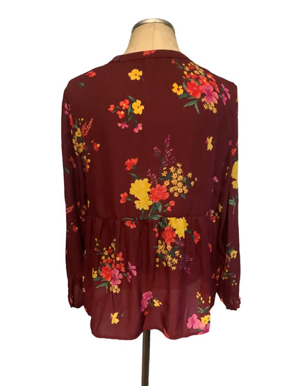 Large Old Navy Sheer Burgundy Floral Women's Pullover Blouse