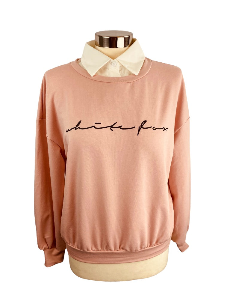 XS Shein Women's Pink Collared Sweatshirt Lightweight Layered Look