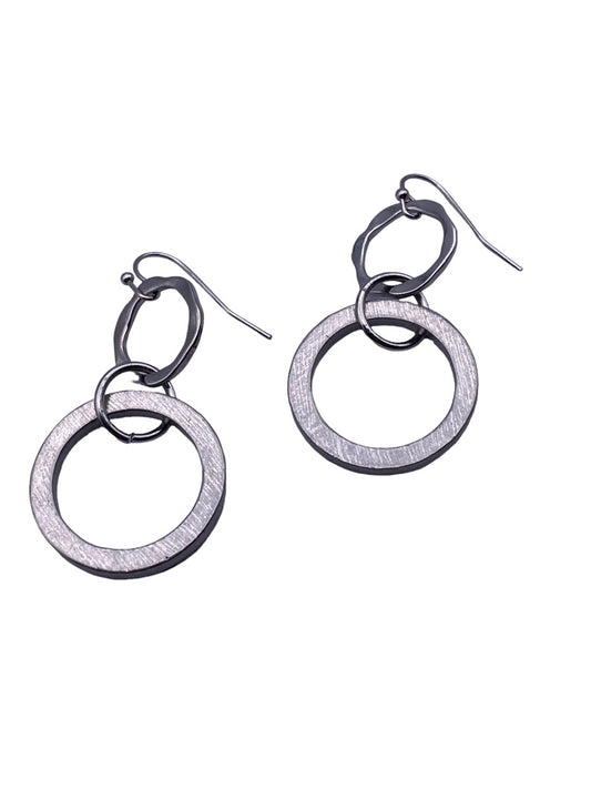 Silvertone Circle Drop Earrings 2" Dangle Pierced Hook