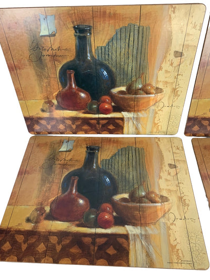 Set of 4 Board Cork Backed Placemats Still Life Tuscan Style 18 1/2" x 11 3/4"