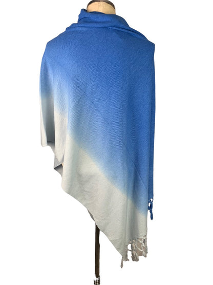 One Size Marvelush for Layers by Lizden Blue Ombre Fringed Poncho Button Up