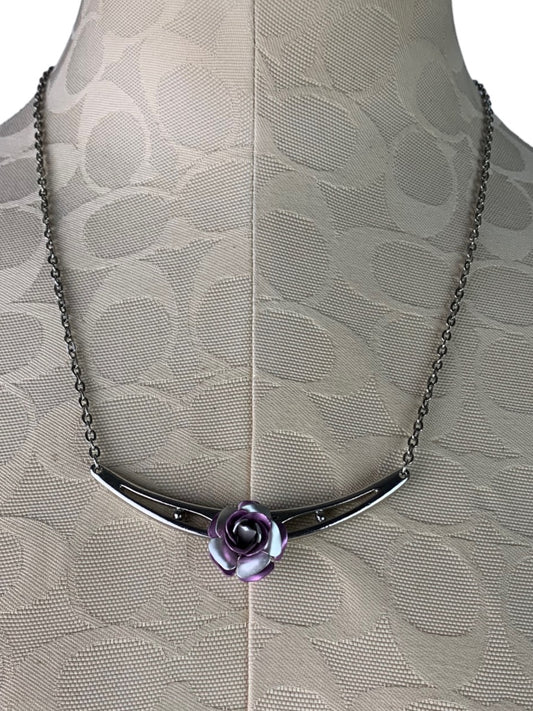 Silvertone 18" Necklace Bar with Purple Rose