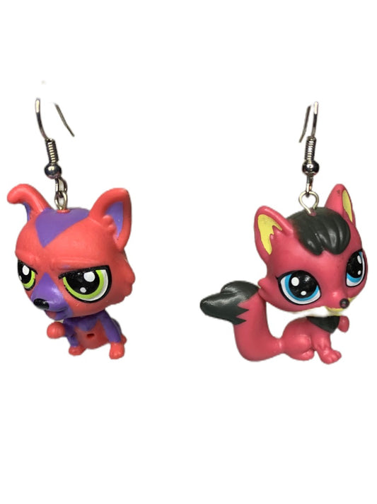 Littlest Pet Shop Earrings Hook Pierced 2" Drop Dangle Pink Fox