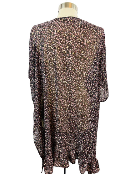 One Size Sheer Floral Print Shawl Tunic Open