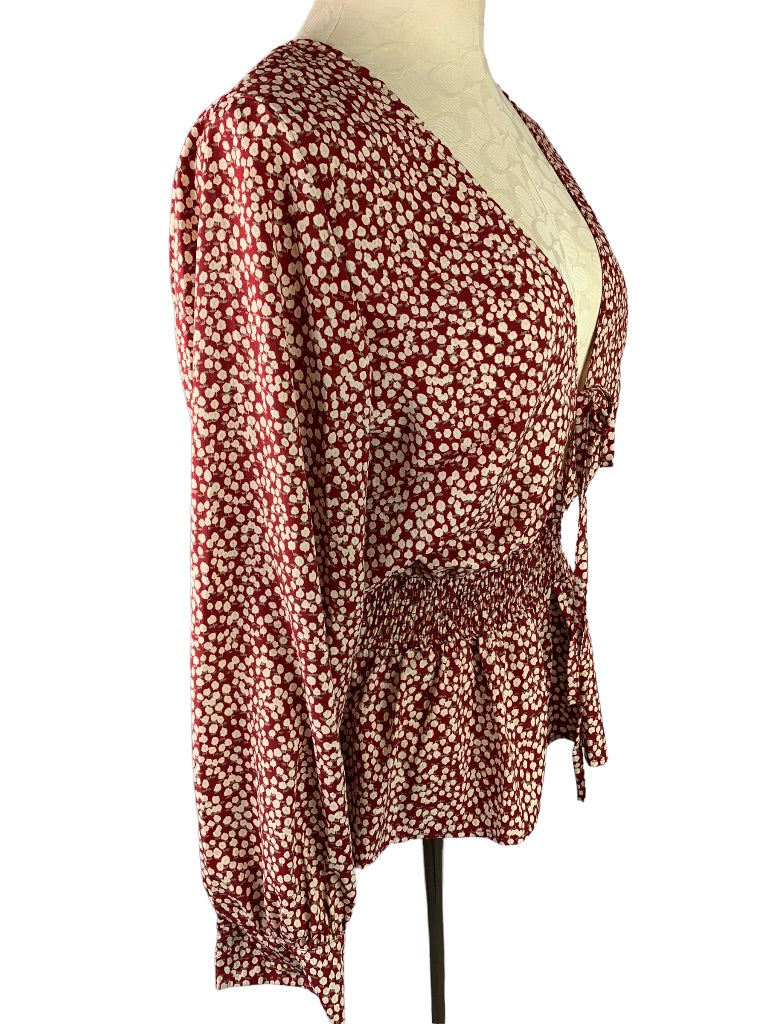 Medium Anama Womens Banded Waist Tie Front Blouse Floral Burgundy