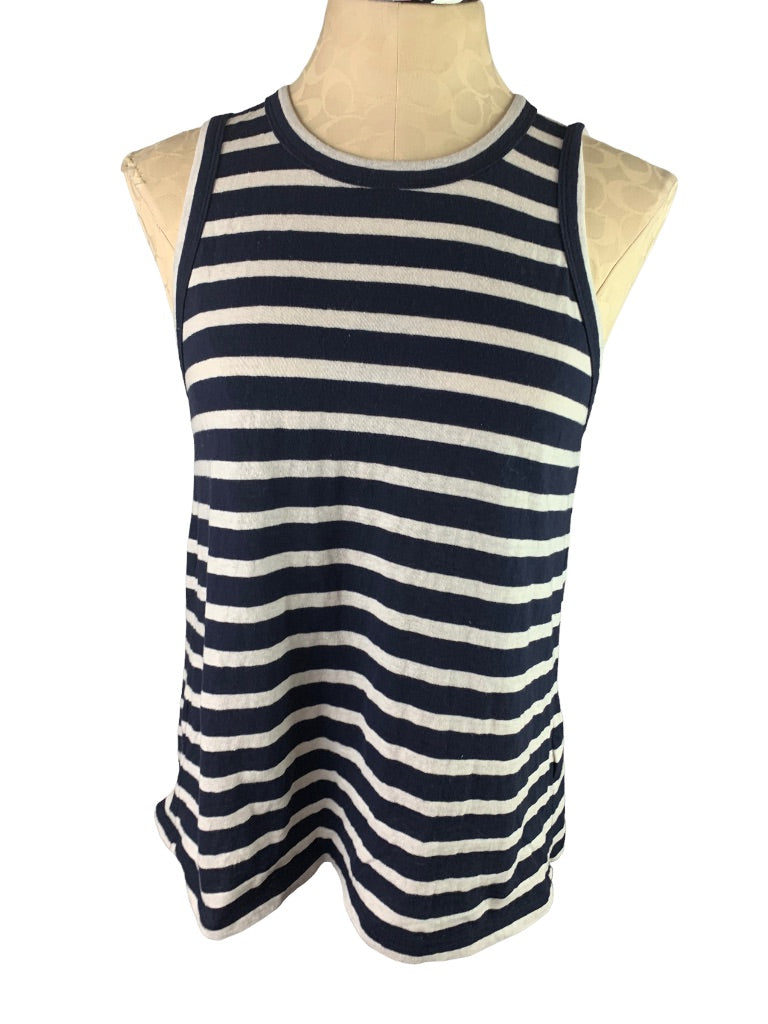 Medium J.Crew Women's Navy White Stripe Tie Back Split Tank Tshirt J1678