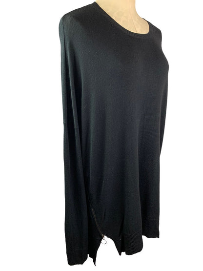 Large Dex Black Tunic Sweater Women's Zipper Embellishment on Side