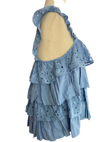 Medium J by JOA Blue Ruffled Sleeveless Blouse Eyelet Layered