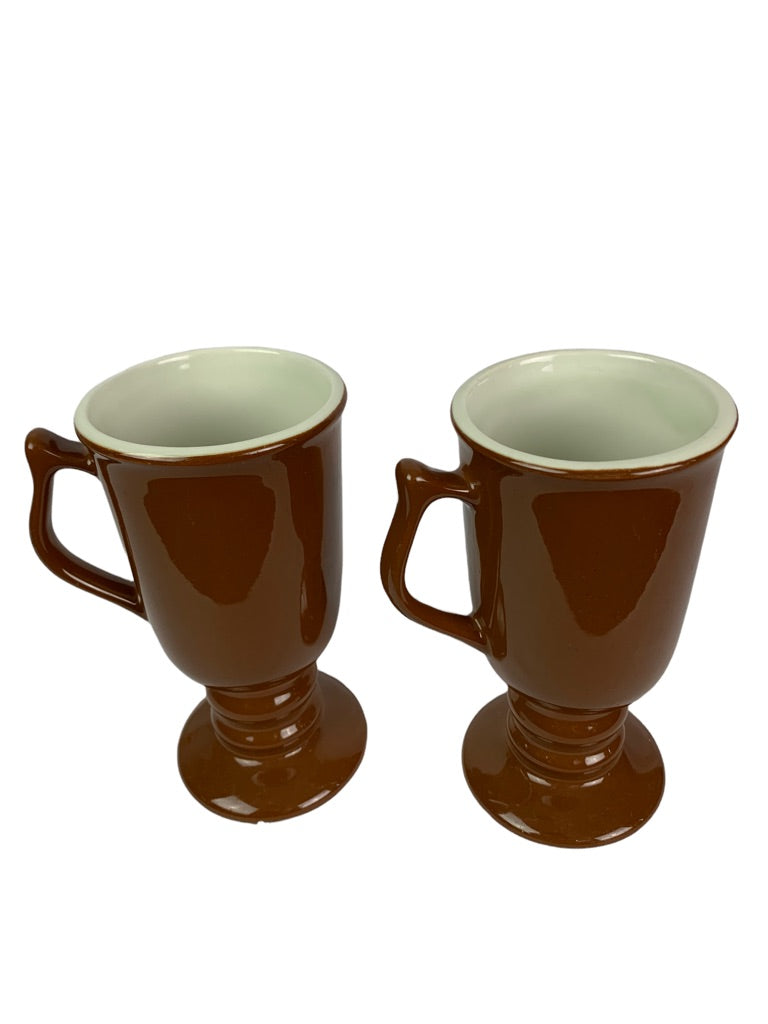 Set of 2 Hall Vintage Irish Coffee Mug Cups Handled Brown Pedestal