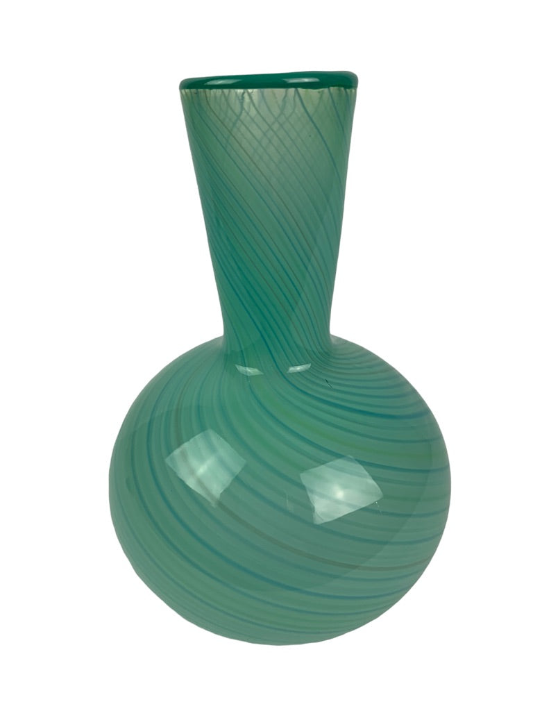 Vintage Dansk International Design Hand Blown Blue Green Swirl Vase 1970