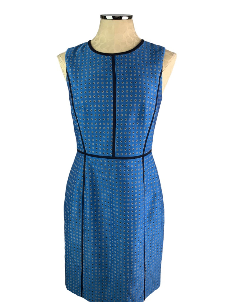 4 J.Crew Blue Sheath Dress Blue Foulard Print Style #F4122 Sleeveless