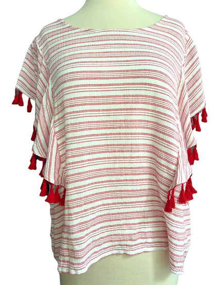 XL Joy Joy Striped Tassle Trim Boho Blouse Top