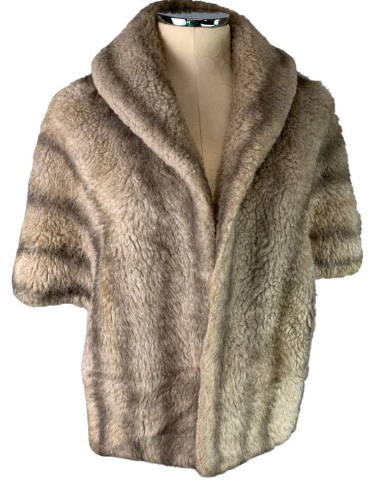 Vintage Glenoit Faux Fur Stole Shoulder Wrap Made in USA Brown Collar