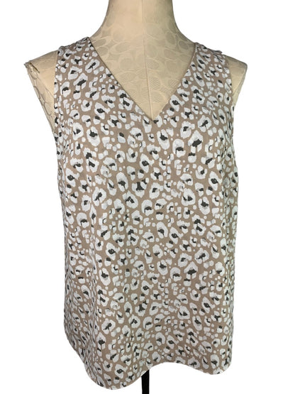 Small Nine West Women's Pullover Sleeveless Blouse Brown Animal Print Lined Front