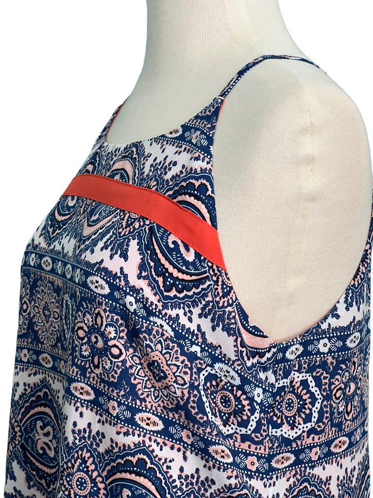 Small THML Paisley Spaghetti Strap Pull Over Dress Anthropologie Blue Pink Orange