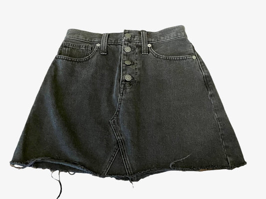 26 Madewell Rigid Denim A-Line Frayed Hem 4 Button 4 Pocket Skirt Black Jean