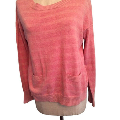 XS Banana Republic Pink Women's Crewneck Pocket Front Sweater Light Pink Stripe