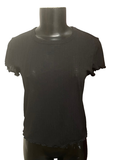 Small Madewell Cap Sleeve Sheer Womens Top Black Pullover Blouse