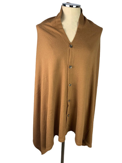 One Size Missy Joan Rivers Brown Poncho Cape Sweater Button Up