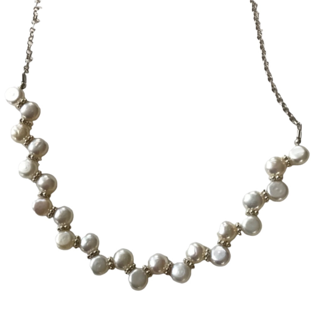 Baroni New Sterling Silver and Pearl 17" Necklace