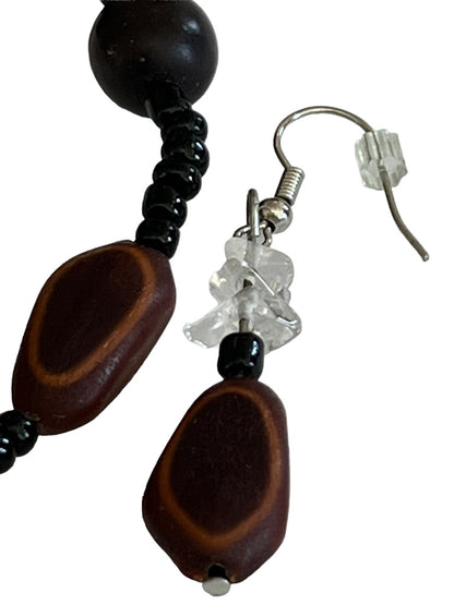 Wood Beaded Stretch Bracelet and Dangle Earrings (2" drop)