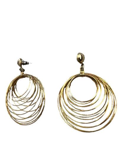 Goldtone Multi Hoop Post Dangle Earrings Vintage 80's