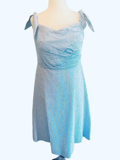 New 8 J. Crew Seersucker Blue White Sleeveless Dress 100% cotton